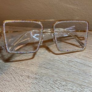 Rose Gold Women Fashion Bling Glasses